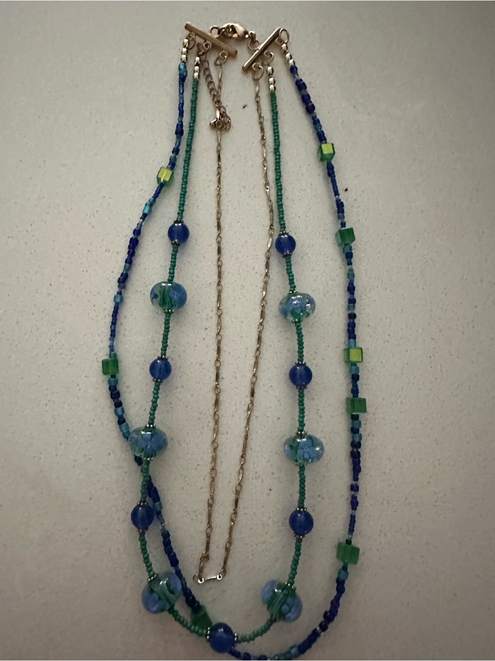 Multi-Strand Blue & Green Beaded Women's Necklace